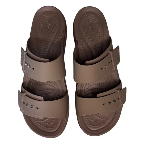 Crocs Brooklyn Buckle Wedges Latte Lightweight Comfort Sandals Size 9 New - Picture 4 of 11